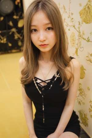 花の壁紙を背景に、リラックスしたポーズで座っている若い女性をポートレート アングルか...。