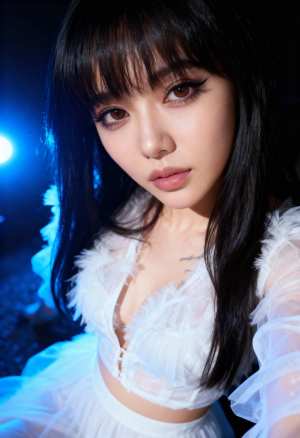 長い黒髪と茶色の目をした若い女性のクローズアップポートレート。