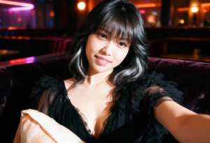 セルフィーの角度から撮影された、顔と上半身のクローズアップを特徴とする、写実的な若い...。