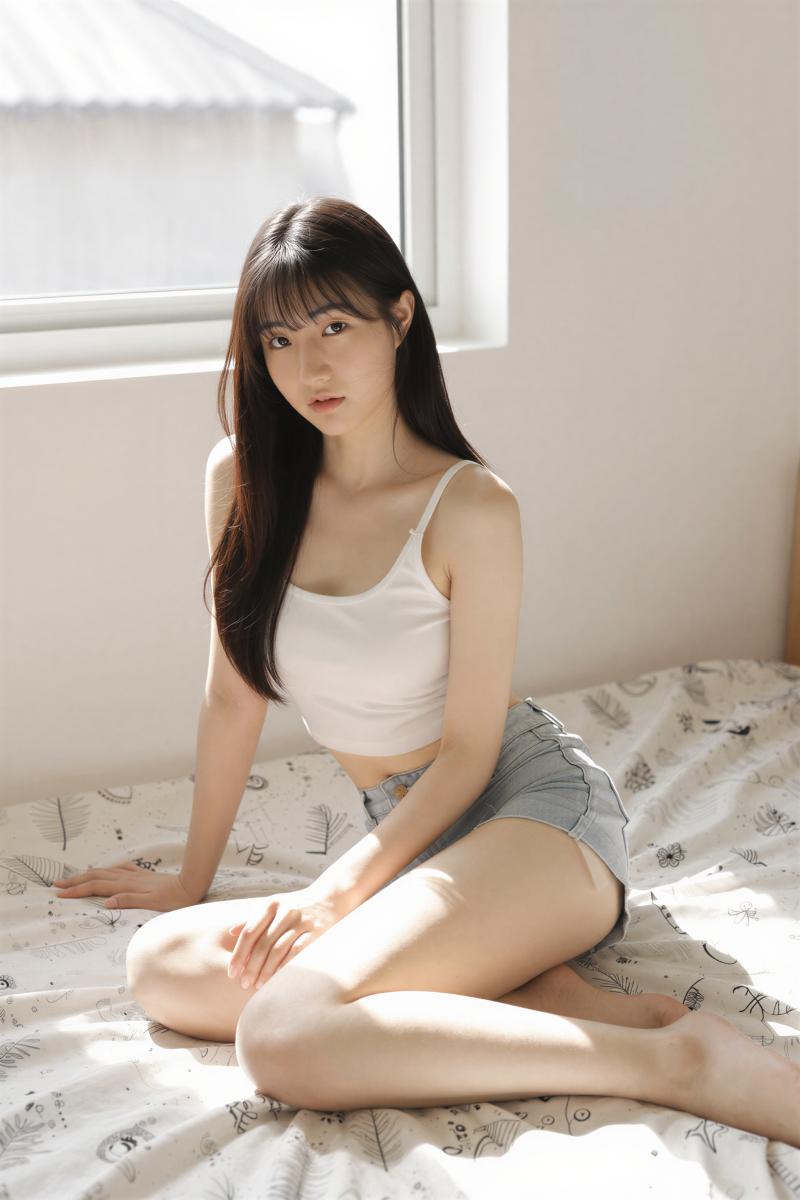 ベッドで撮影された女性のポートレート