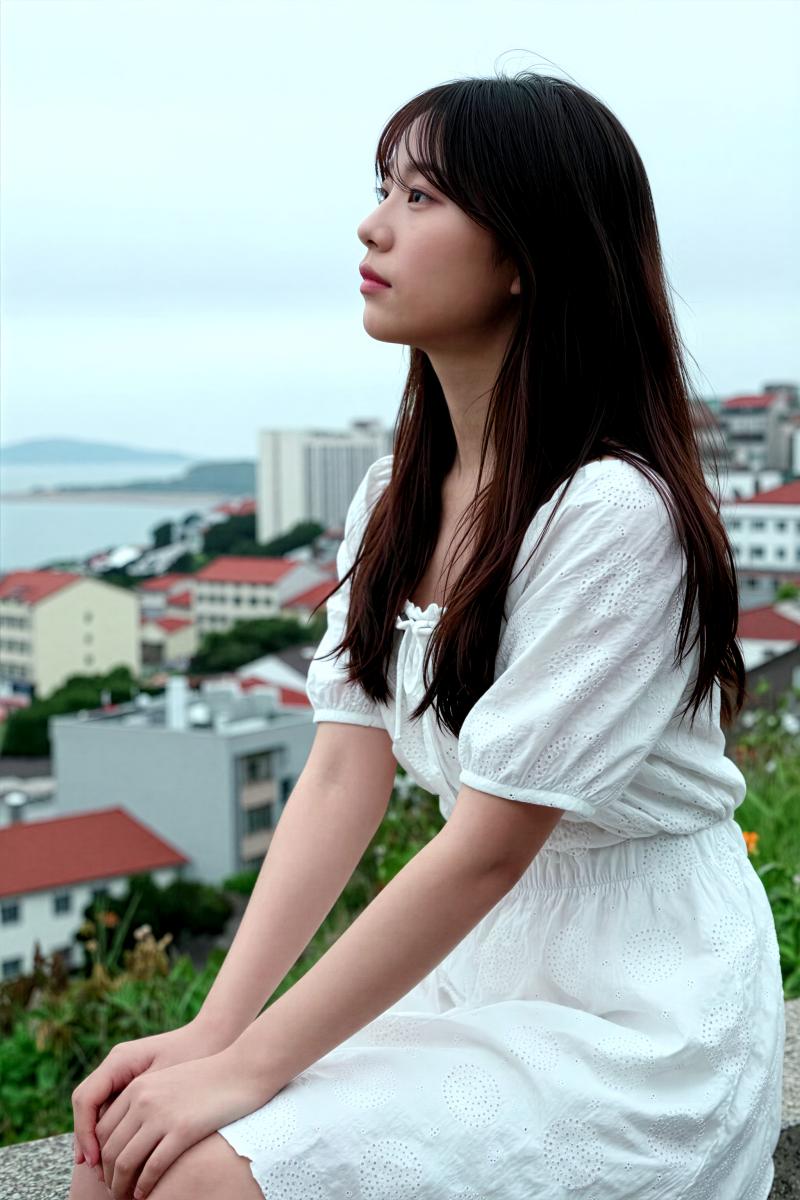 白ブラウスを着こなす美女