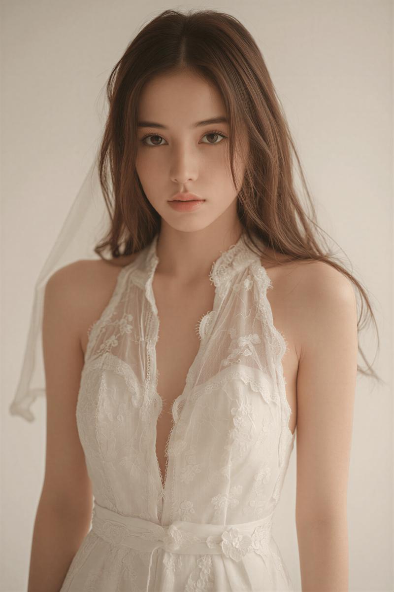 白のレースを着た女性のポートレート