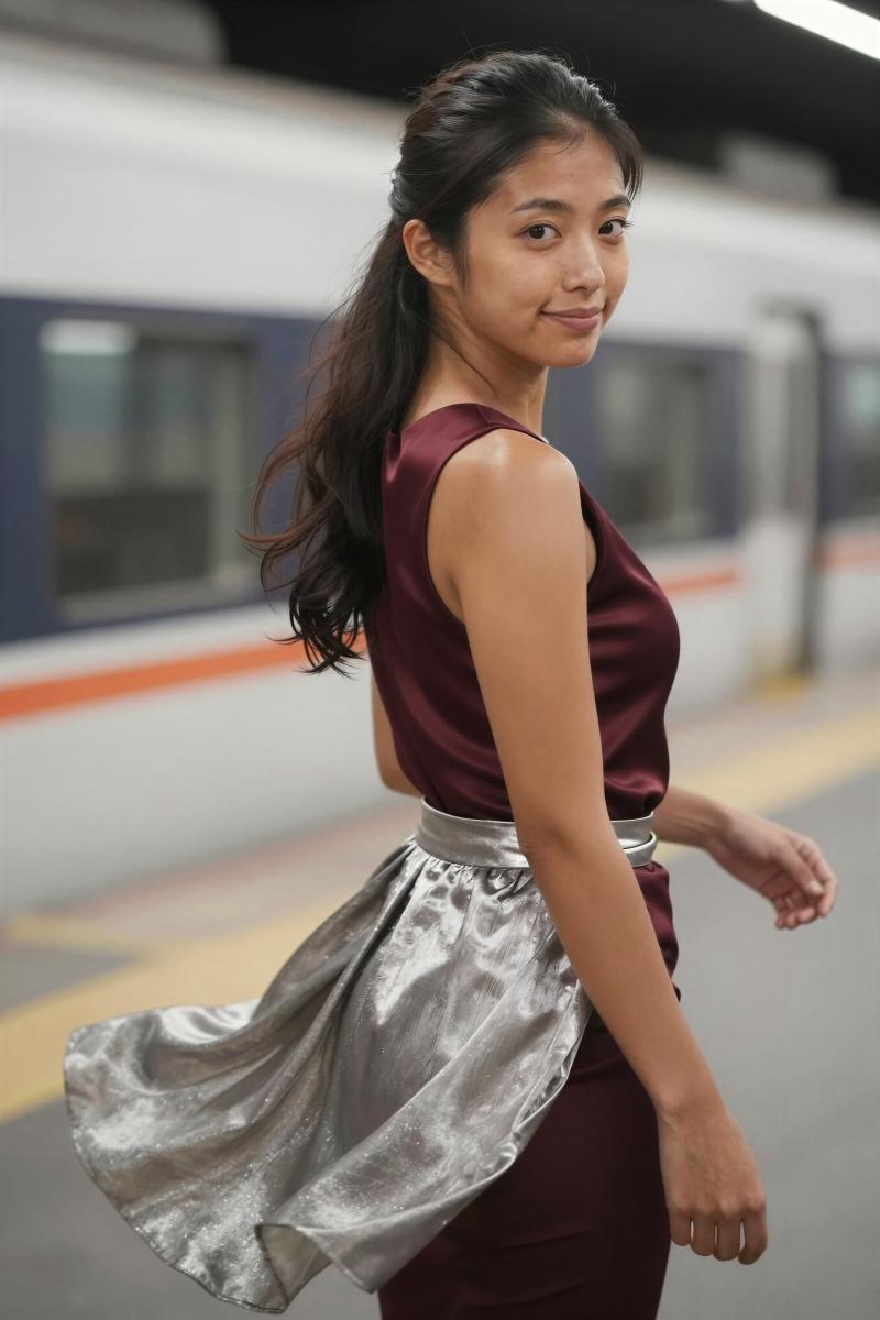 ホーム立つ女性のポートレート