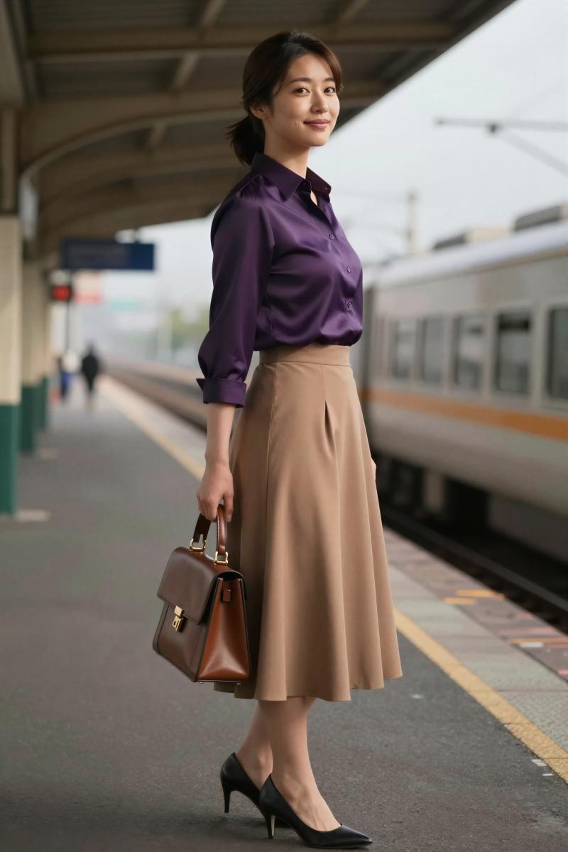 白シルク姿の笑顔な女性