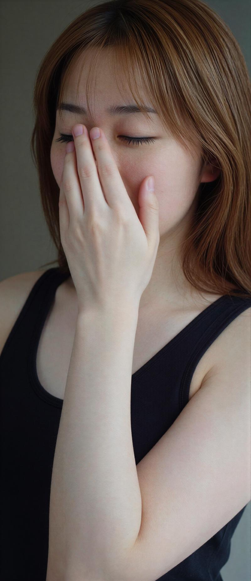 黒タンクトップを着こなす美女