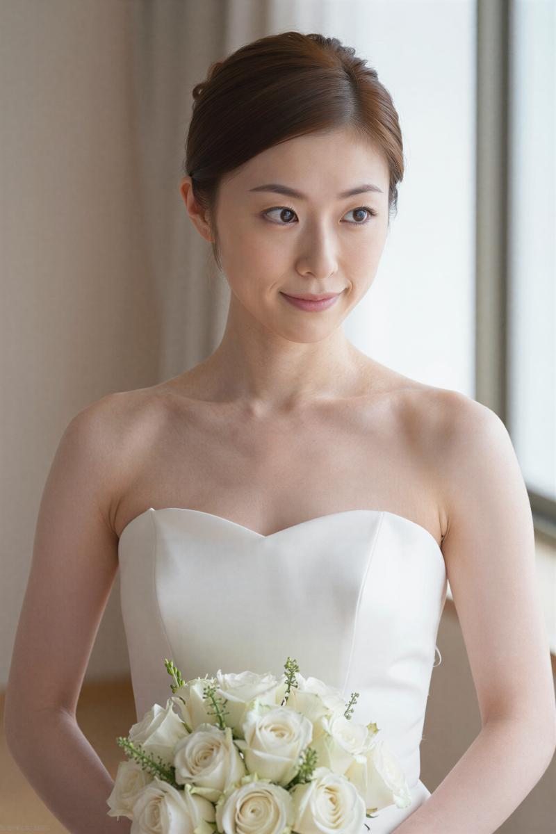 白のウェディングドレスを着た女性のポートレート