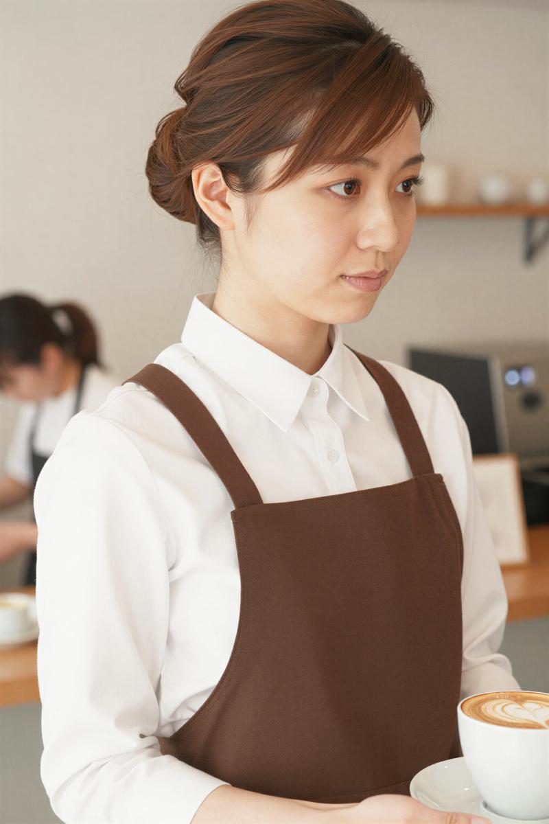 カフェで見せる白シャツのショット