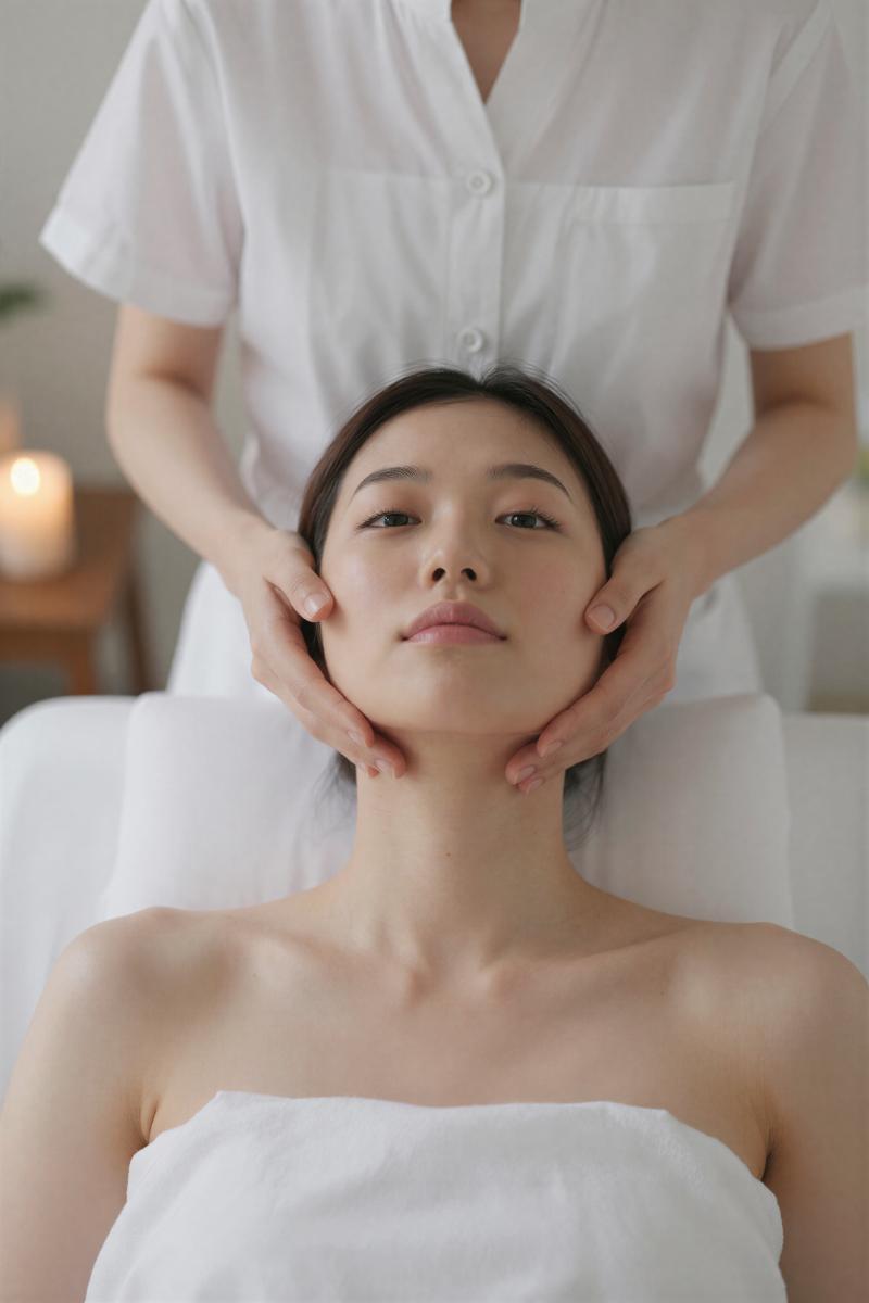 制服姿でスパにくつろぐ美女