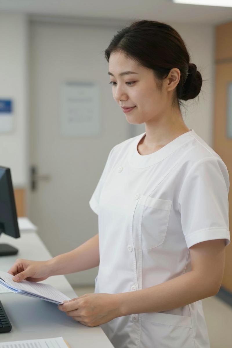 受付で撮影された女性のポートレート