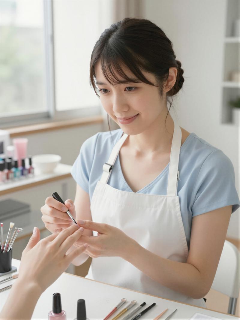 水色のブラウスを着た女性のポートレート