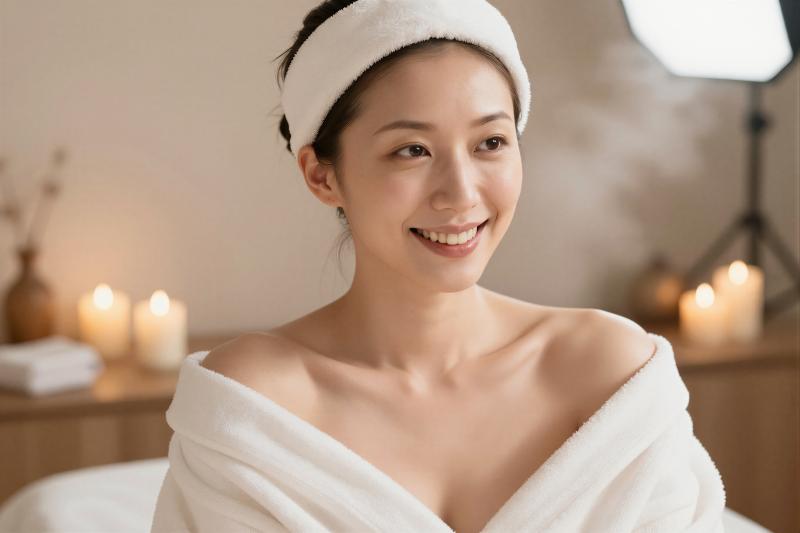 スパでフットバスを楽しむ女性