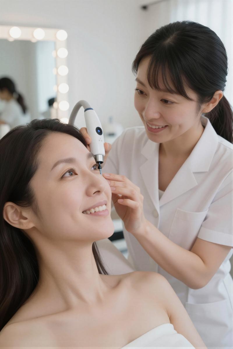 エステサロンで肌分析する女性