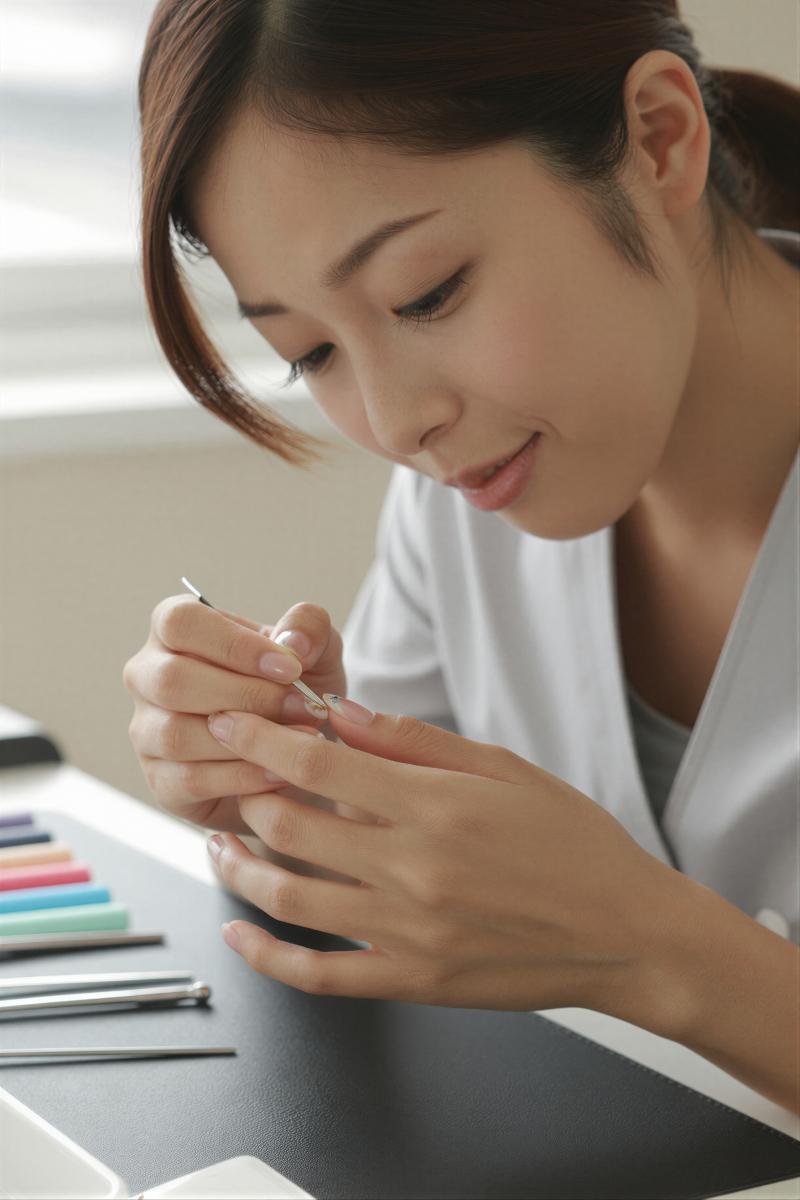 ネイリストがネイルアートをする様子
