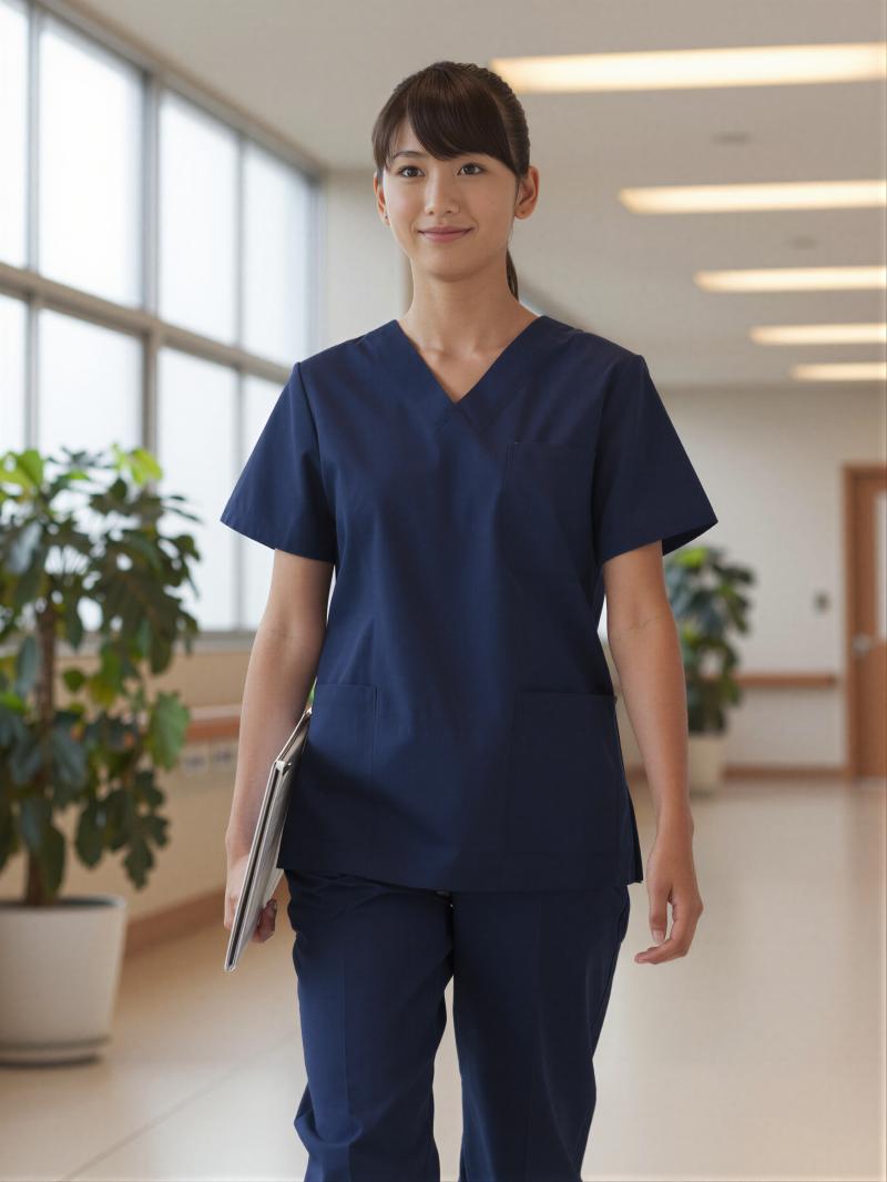 病院の廊下を歩く看護師