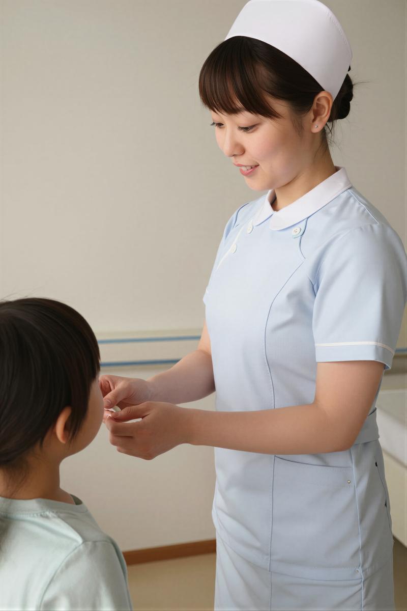 小児病棟で子供にシールを渡す看護師