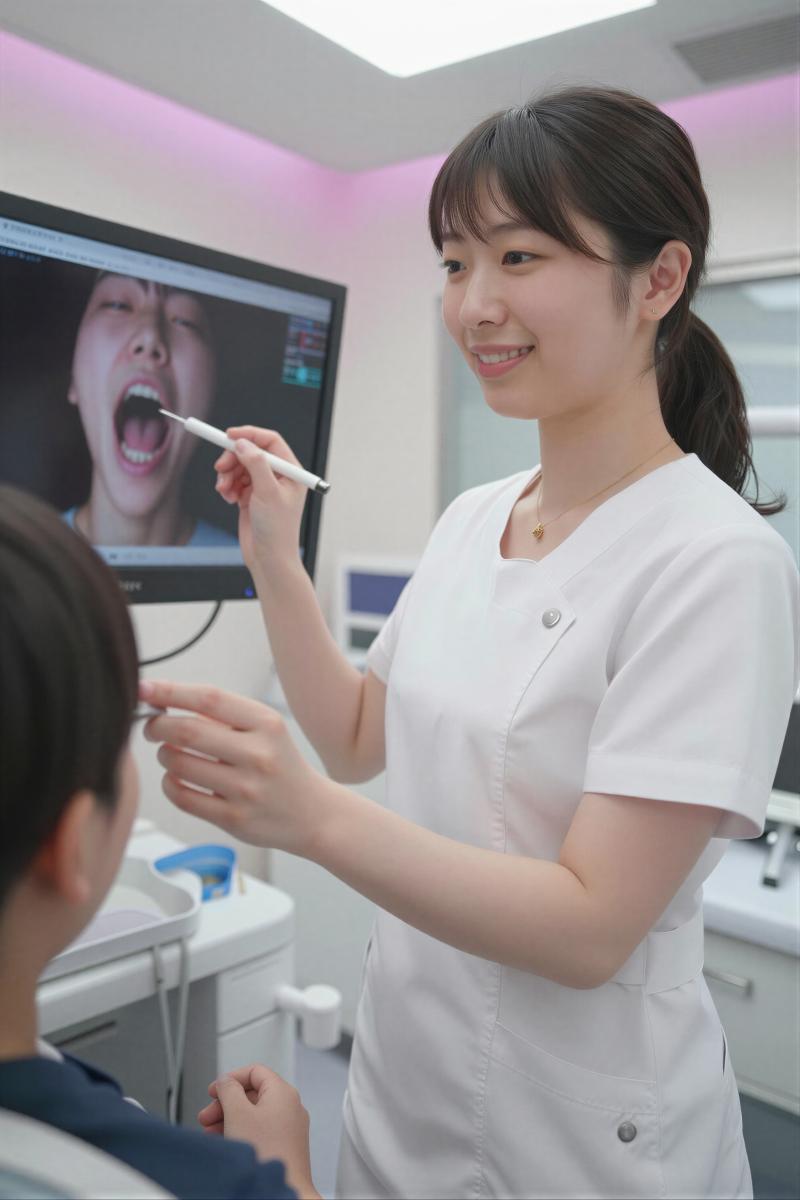 口腔内カメラの画像で説明する歯科医