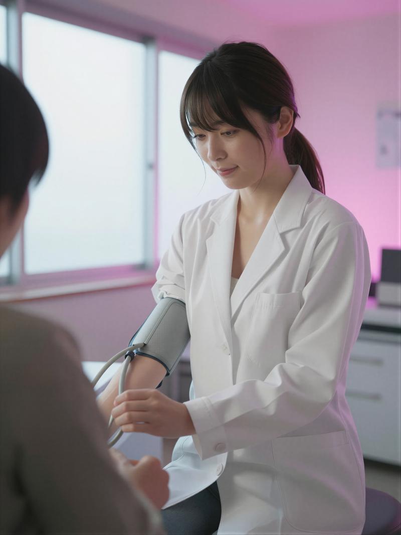 患者の血圧を測る医師