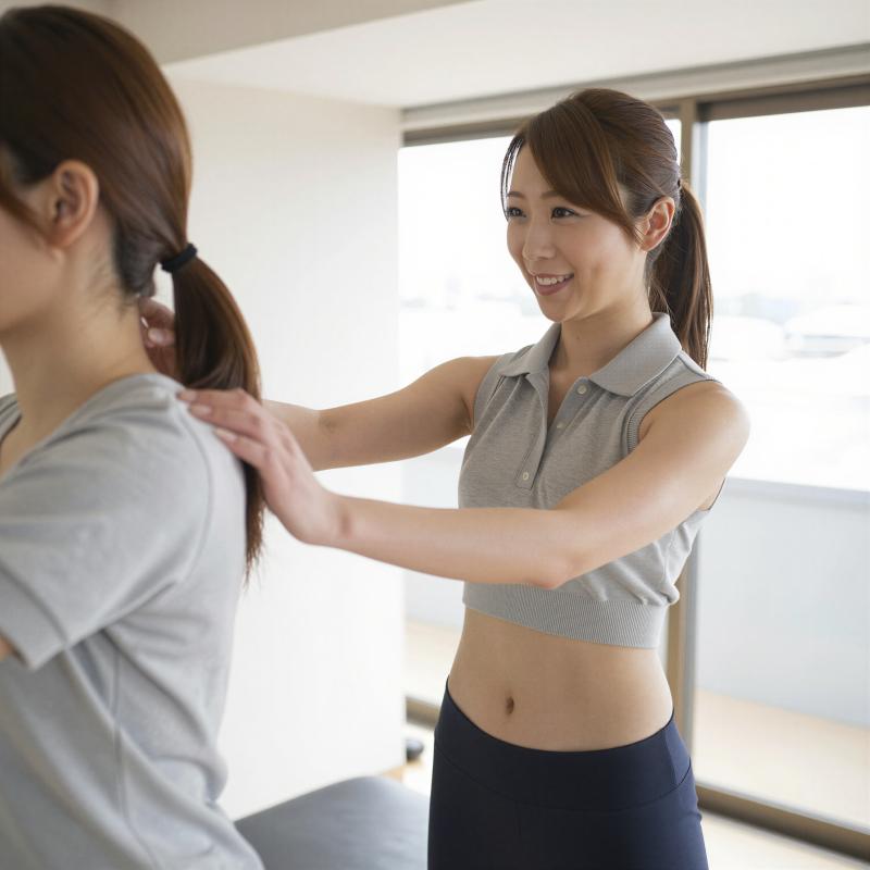 リハビリ運動の姿勢を指導する理学療法士