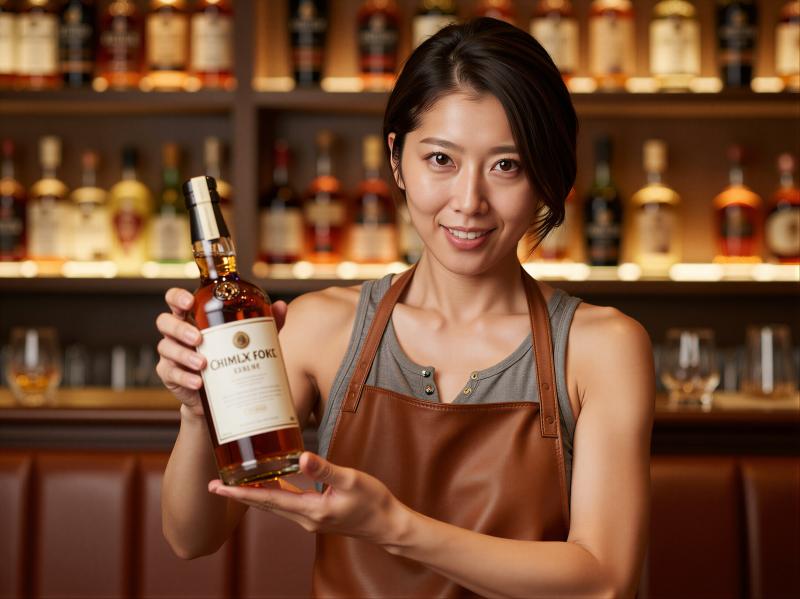 ウイスキーを提供するバーの女性