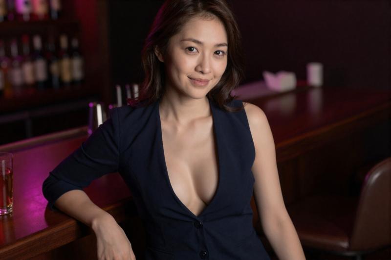 バーカウンターでのシャンパンタワー