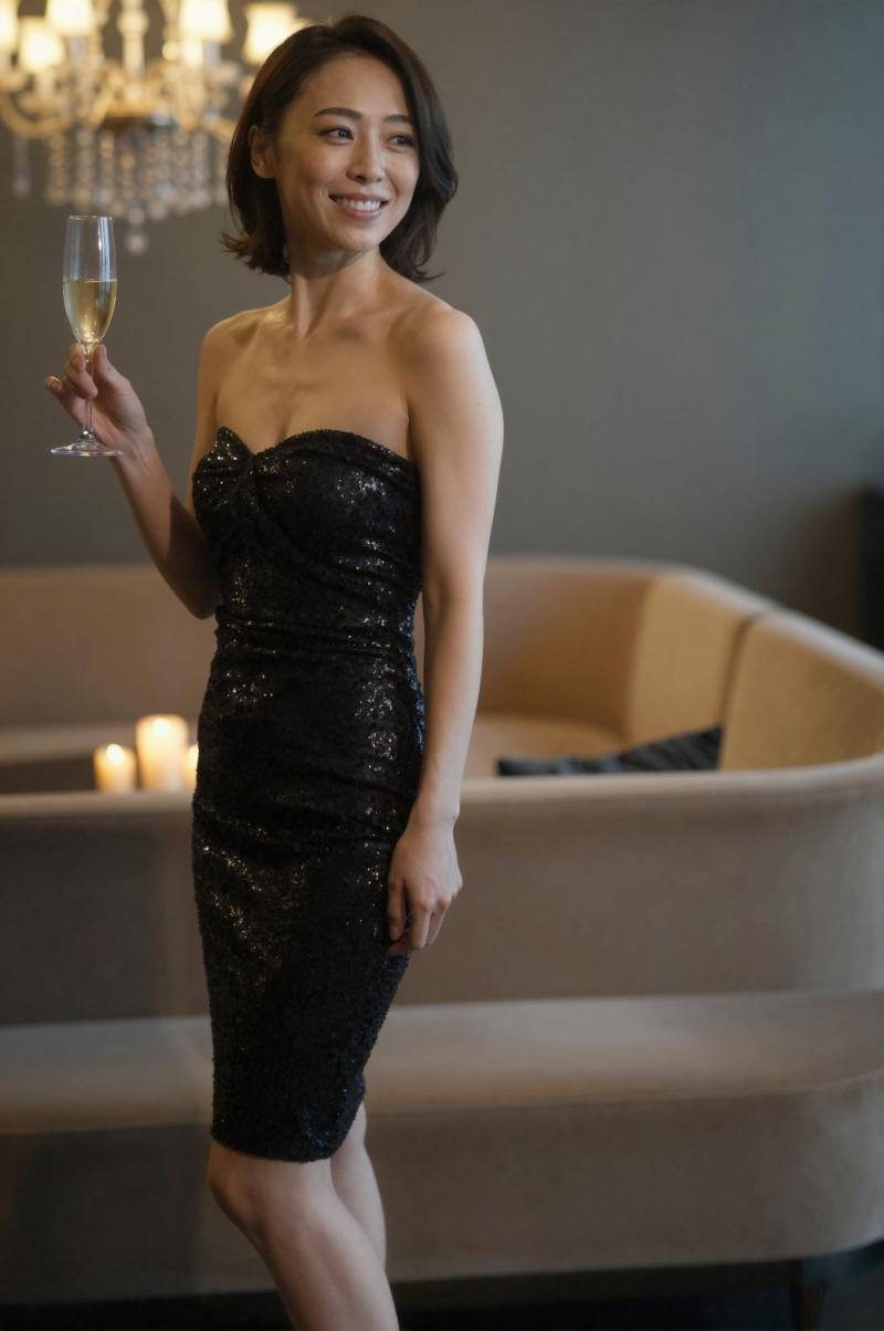 キャバクラ求人・黒ドレスのシャンパン