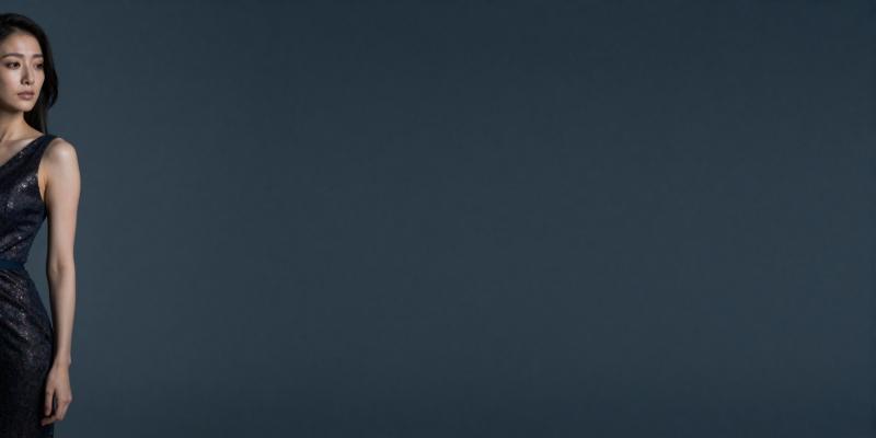 求人バナー素材：青背景と魅力的なドレス姿