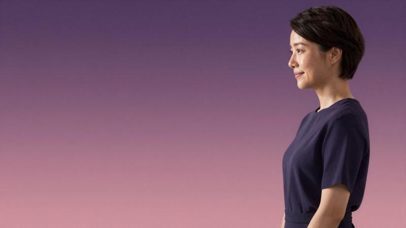 求人バナー素材: 紫ピンクとモダンな女性