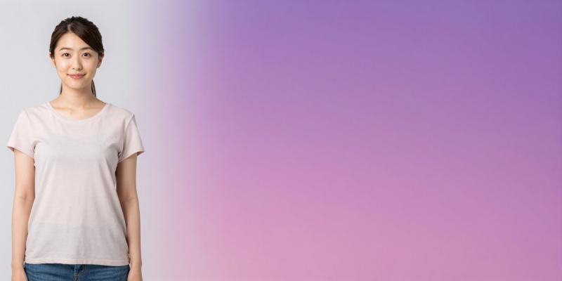 求人バナー素材: カジュアル女性と紫ピンク