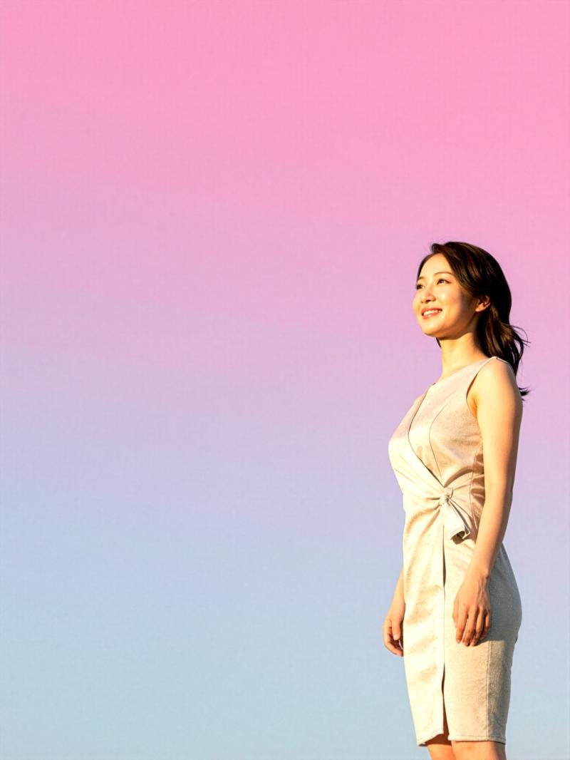 求人バナー素材: キラキラグラデとエレガント女性