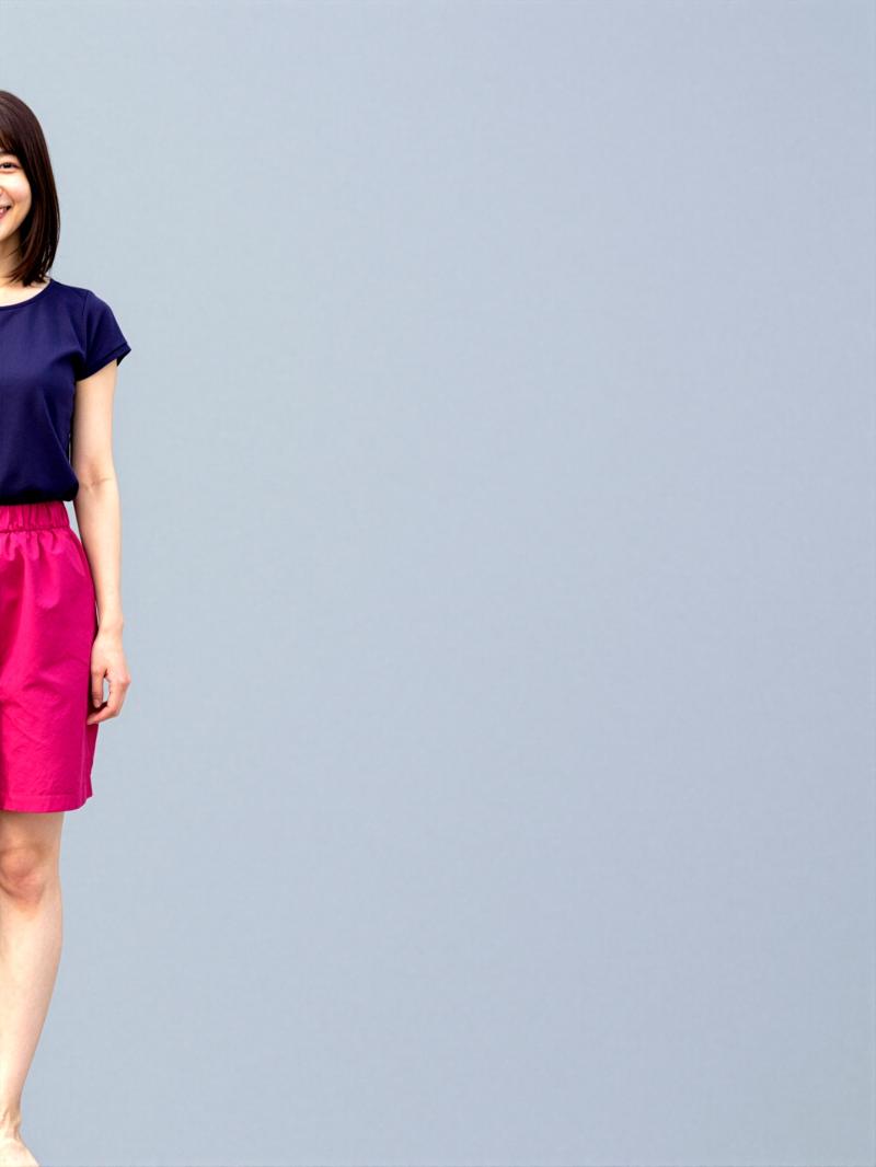 求人バナー素材: 紫ピンクグラデと親しみやすい女性