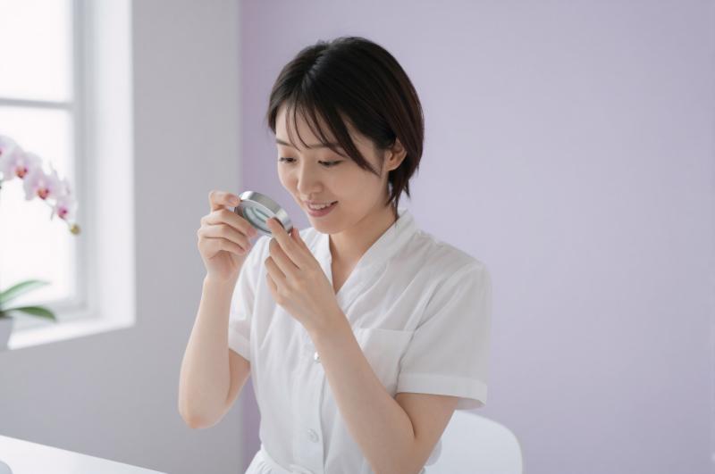 肌の状態を拡大鏡で確認するプロ