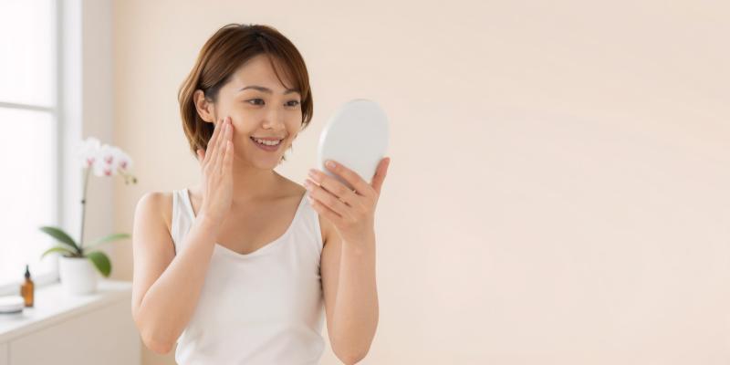 肌の調子を確認する女性