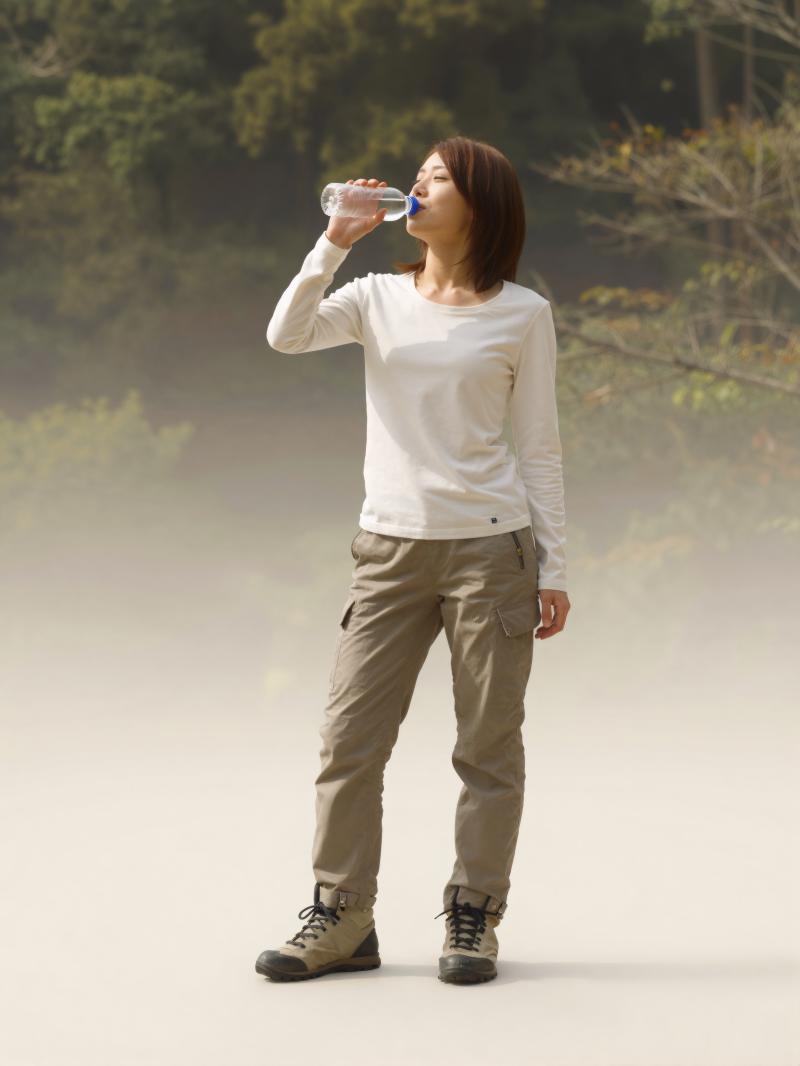 山道で休憩するハイキング