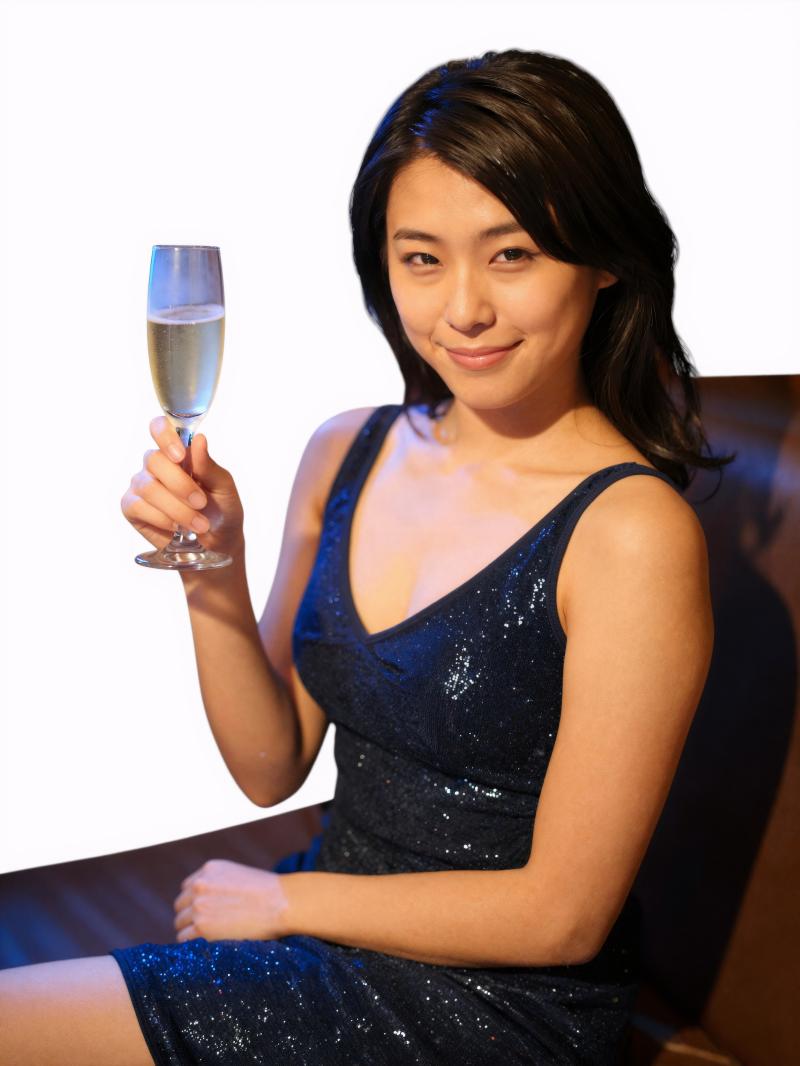 キャバクラで客に寄り添うネイビーのドレス