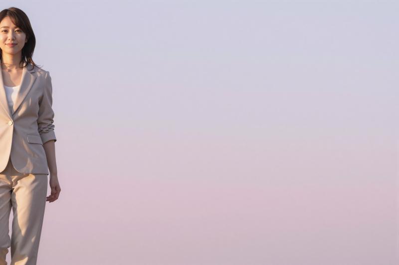 求人バナー素材：輝くピンク青と女性