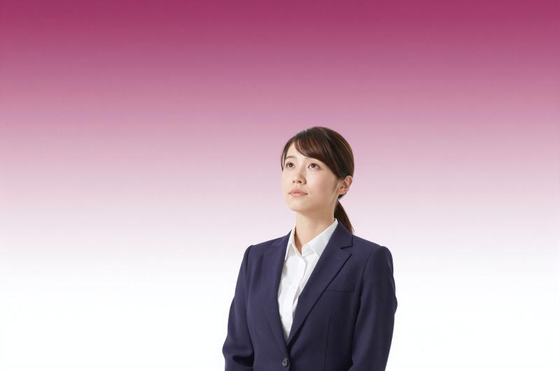 求人バナー素材：紫ピンクグラデと女性