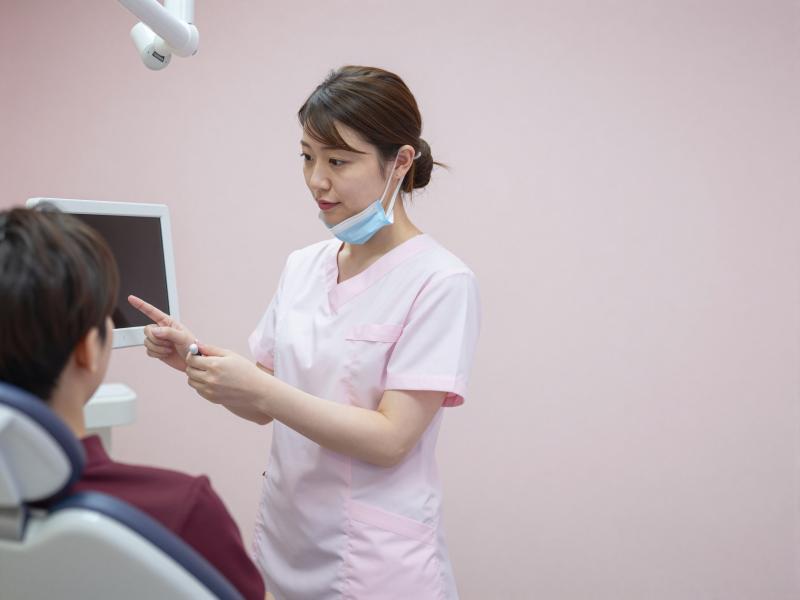 患者に説明する歯科医師