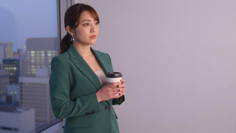 夕暮れのオフィスで思考する女性経営者