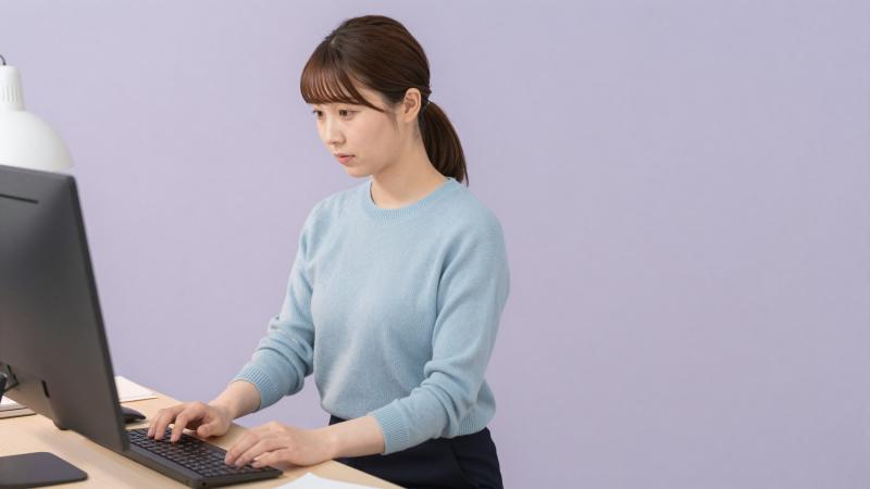 自宅でデジタル整理をする女性