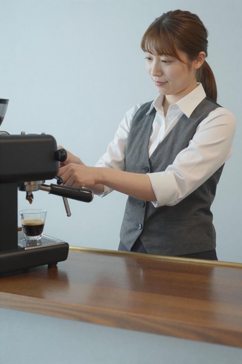 バーでエスプレッソを淹れる女性