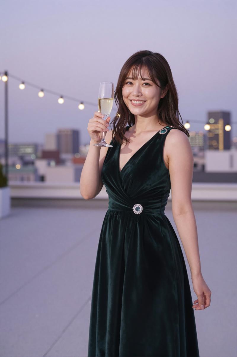 屋上パーティーで乾杯する女性