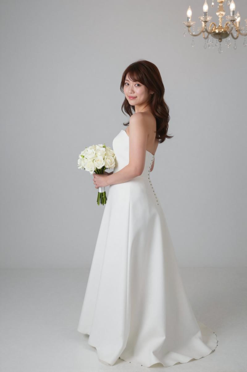 華やかな会場で振り向く花嫁