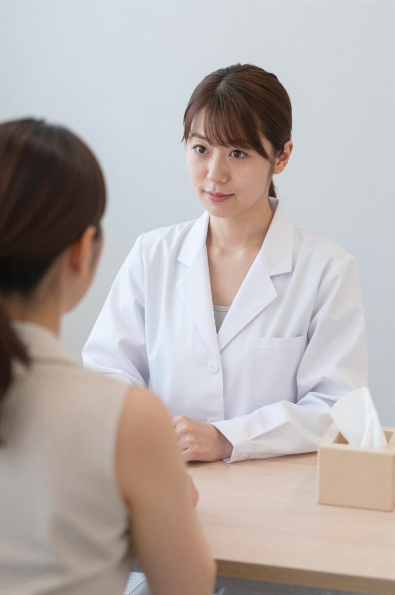 診察室で患者を励ます医師