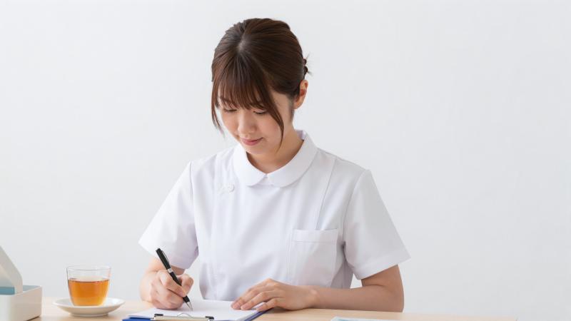 小児病棟で記録する看護師