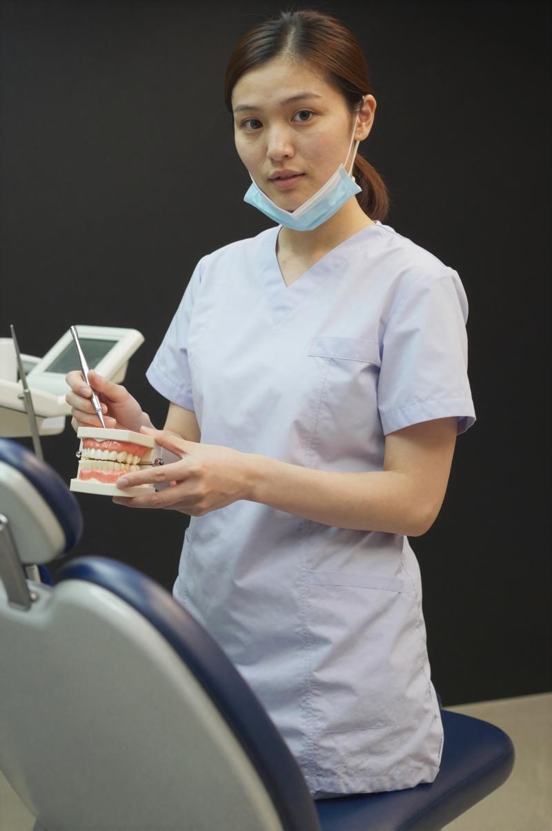 歯科医院で説明する歯科衛生士