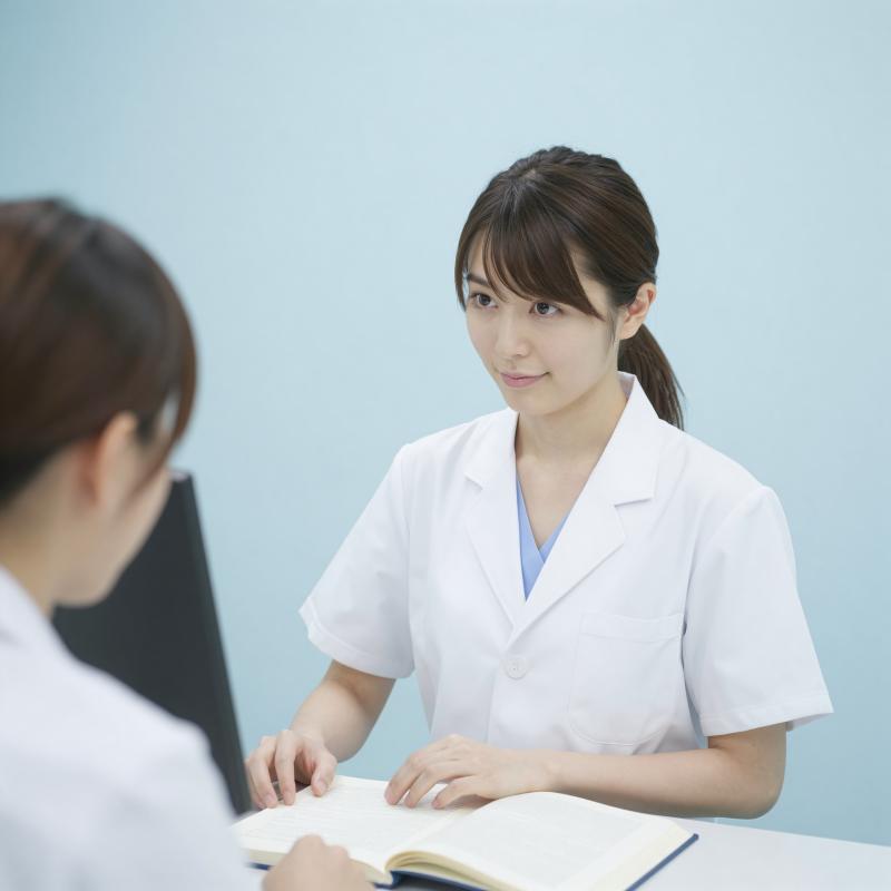 診察室で同僚と協議する医師