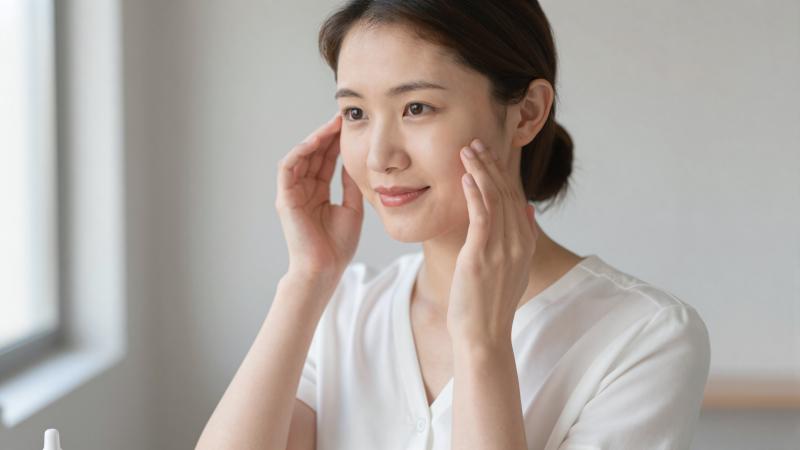 目元ケアでアイセラムを塗る女性