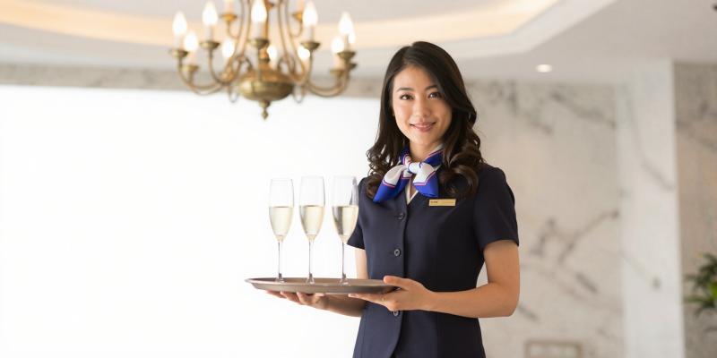 シャンパンを運ぶホテルスタッフ
