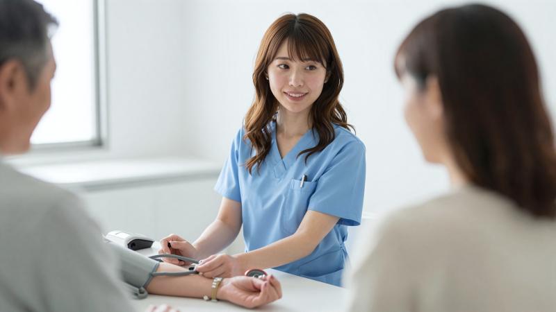 患者の血圧を測る看護師