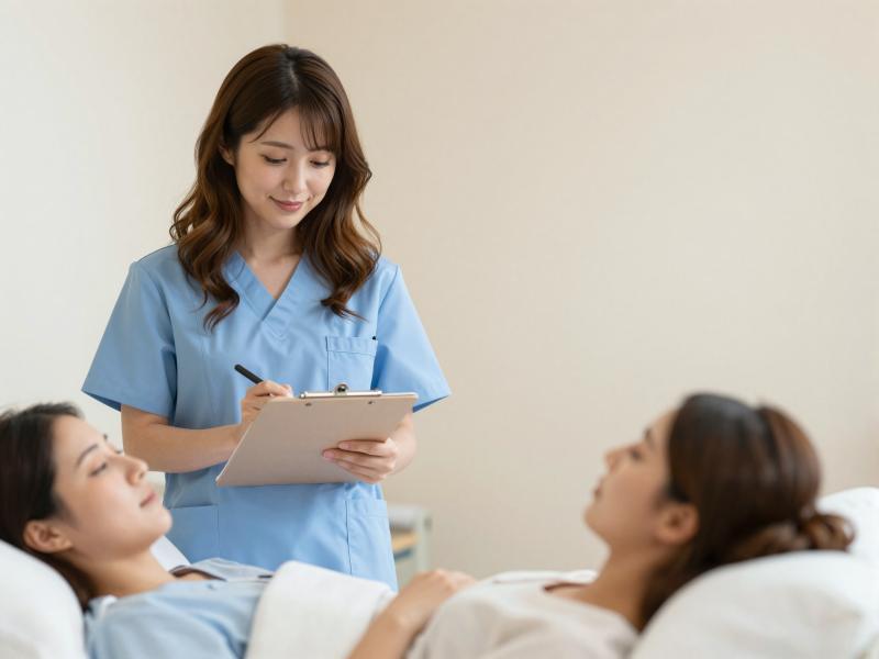 患者のバイタルを記録する看護師